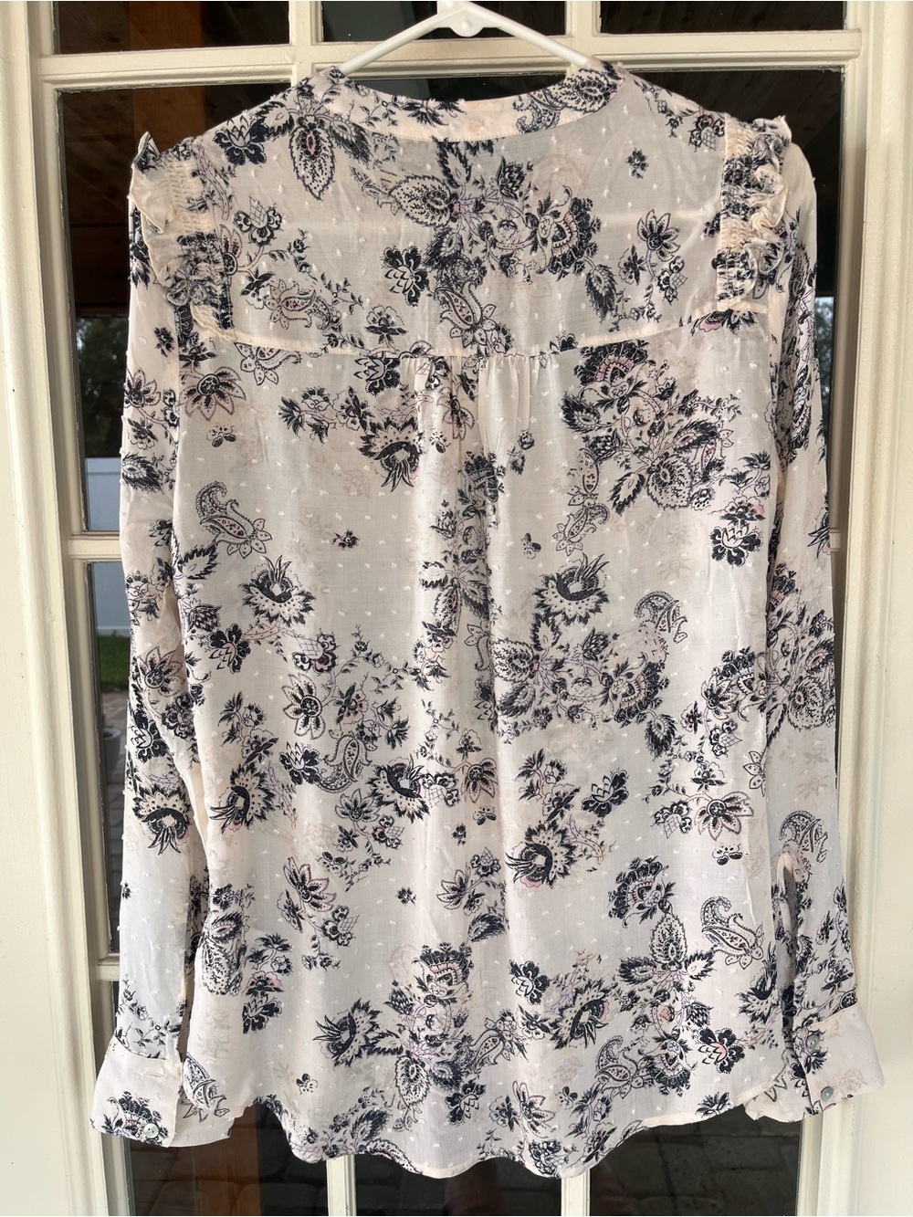 Express Cream Floral Ruffle Button-Front Blouse - Picture 6 of 8